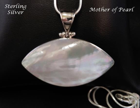 Mother of Pearl Necklace Pendant with Sterling Silver - Click Image to Close